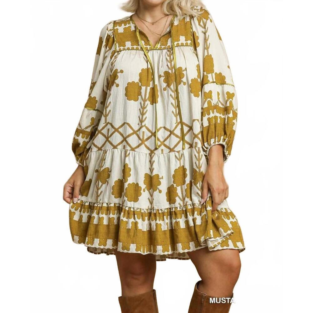 NEW STYLE USA tribal print dress - plus size in mustard